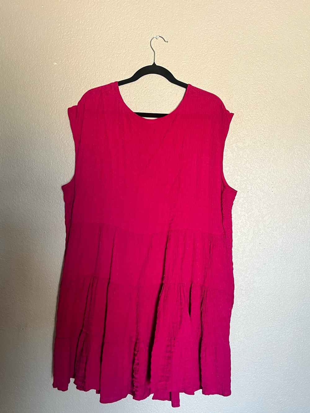 Knox Rose Hot Pink Tiered Mini Dress XXL NWT Sleeveless Boho Cottagecore Pockets - Picture 3 of 5